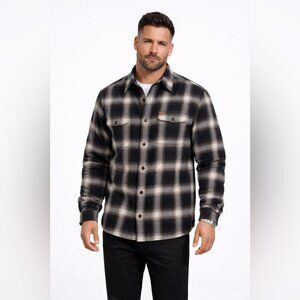 Orvis Plaid Flannel Shirt Jacket Black Gray Men’s L Button Up Outdoor Wear